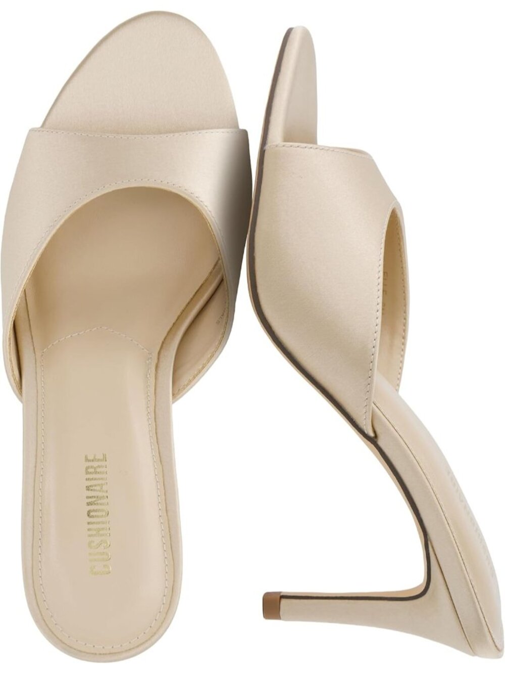 Women's Champagne Pointed Heel Sandal Open Toe Heeled Mule with Cushioned Memory